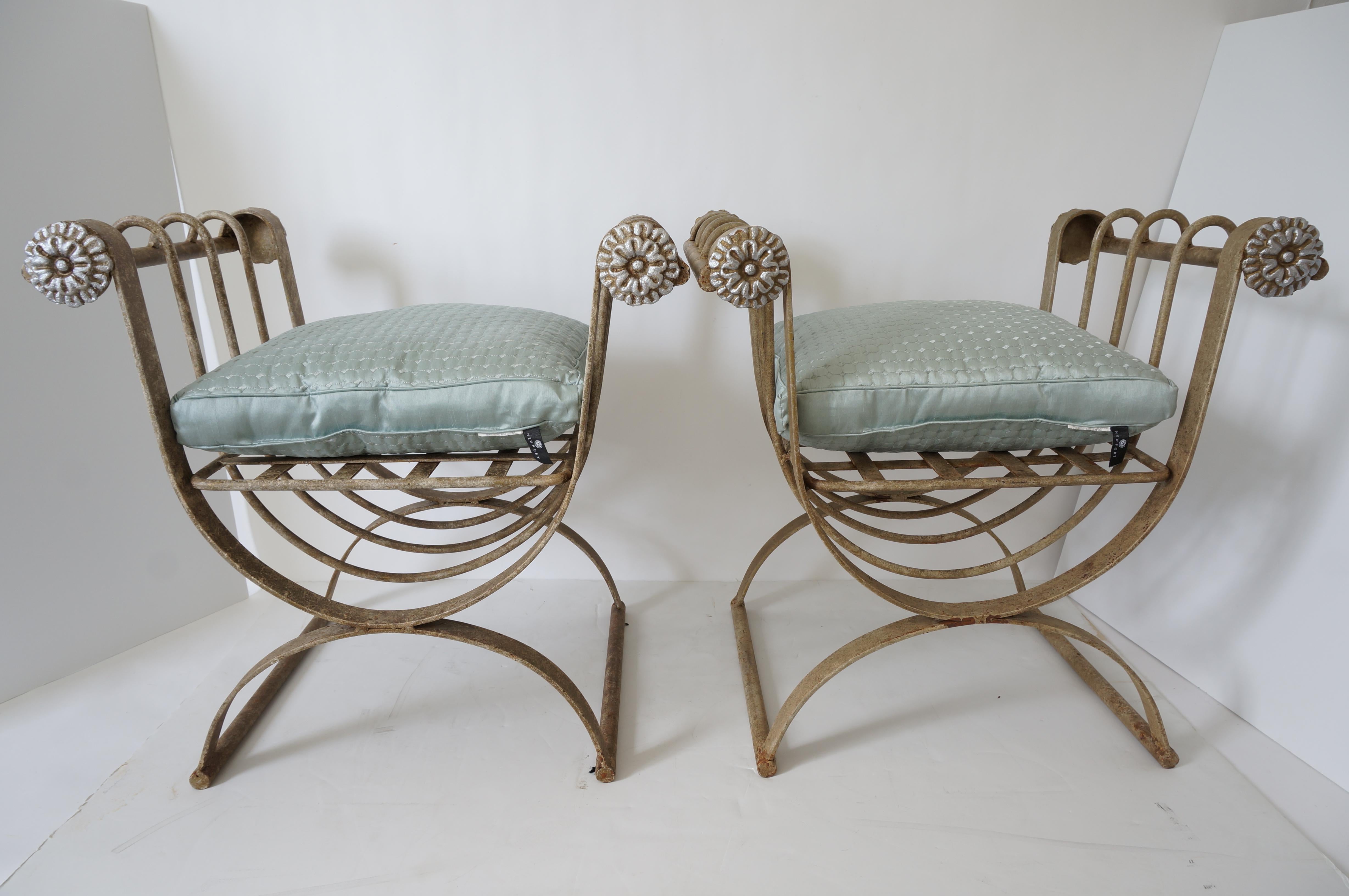 Woven Pair of Curule Form Benches