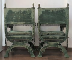 Pair of Curule Form Spanish Large Throne Armchairs