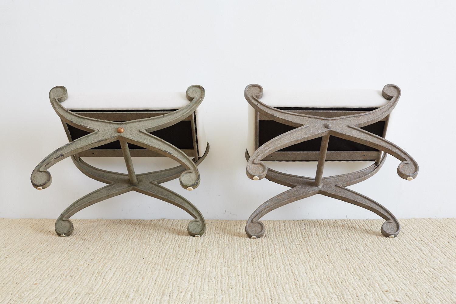 Pair of Curule Iron Benches or Stools 4