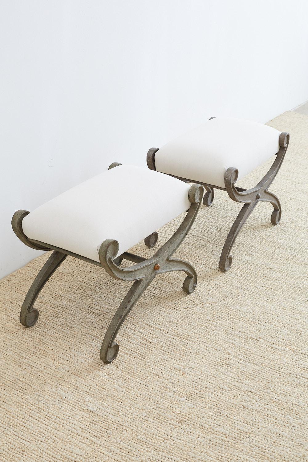 Pair of Curule Iron Benches or Stools 5