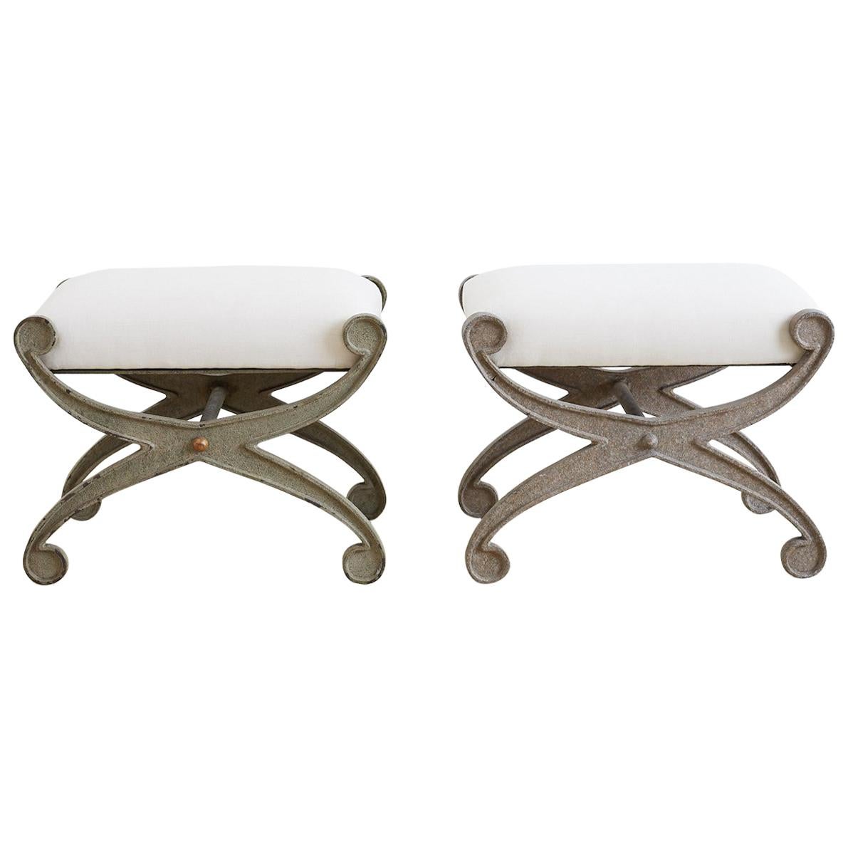 Pair of Curule Iron Benches or Stools