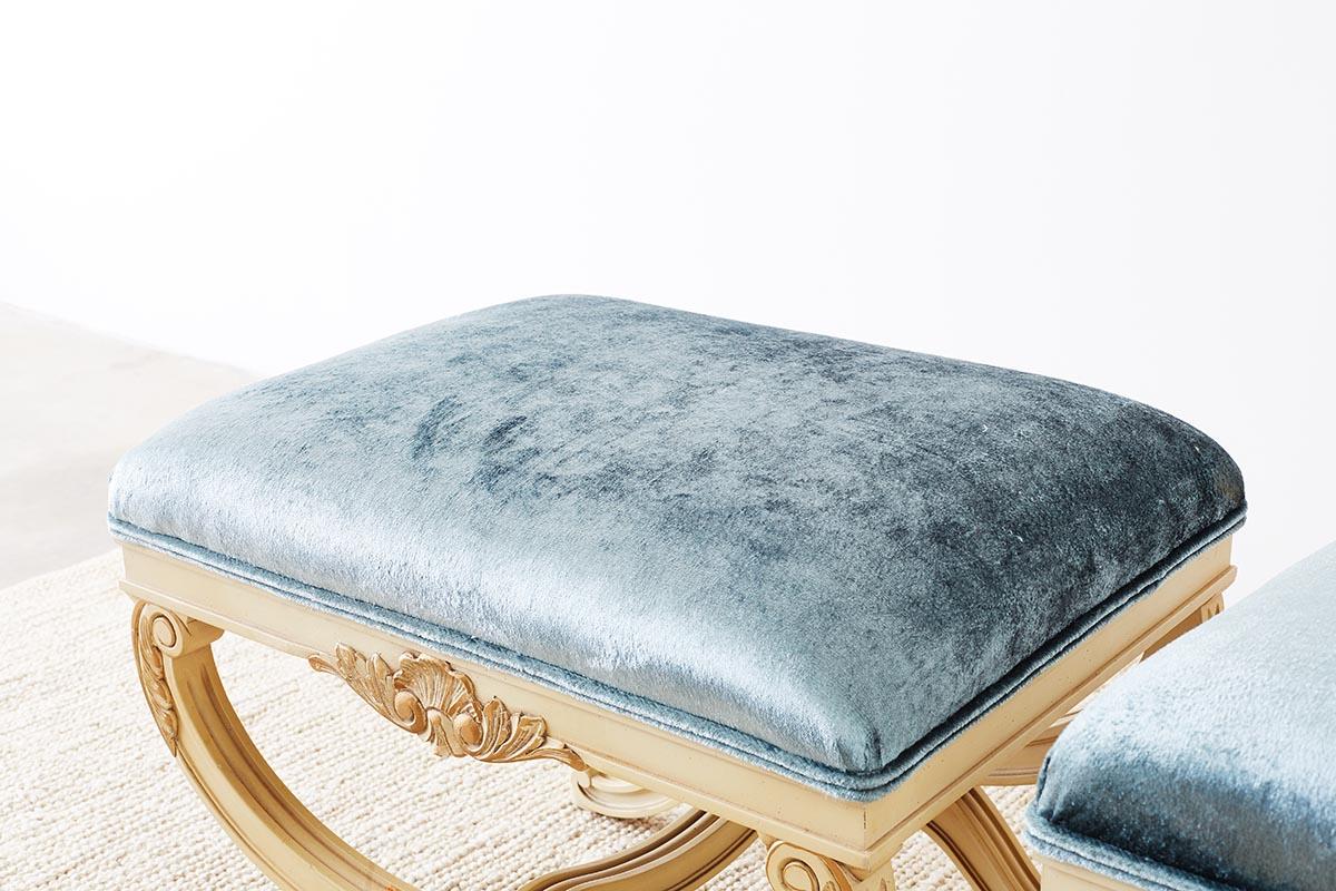 Pair of Curule Stool Benches with Velvet Upholstery 3