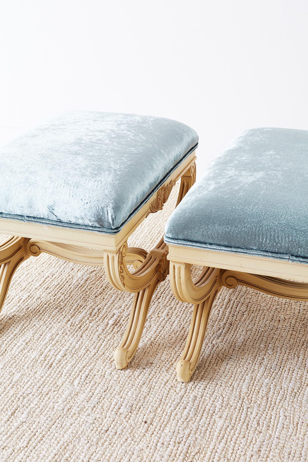 Pair of Curule Stool Benches with Velvet Upholstery 5