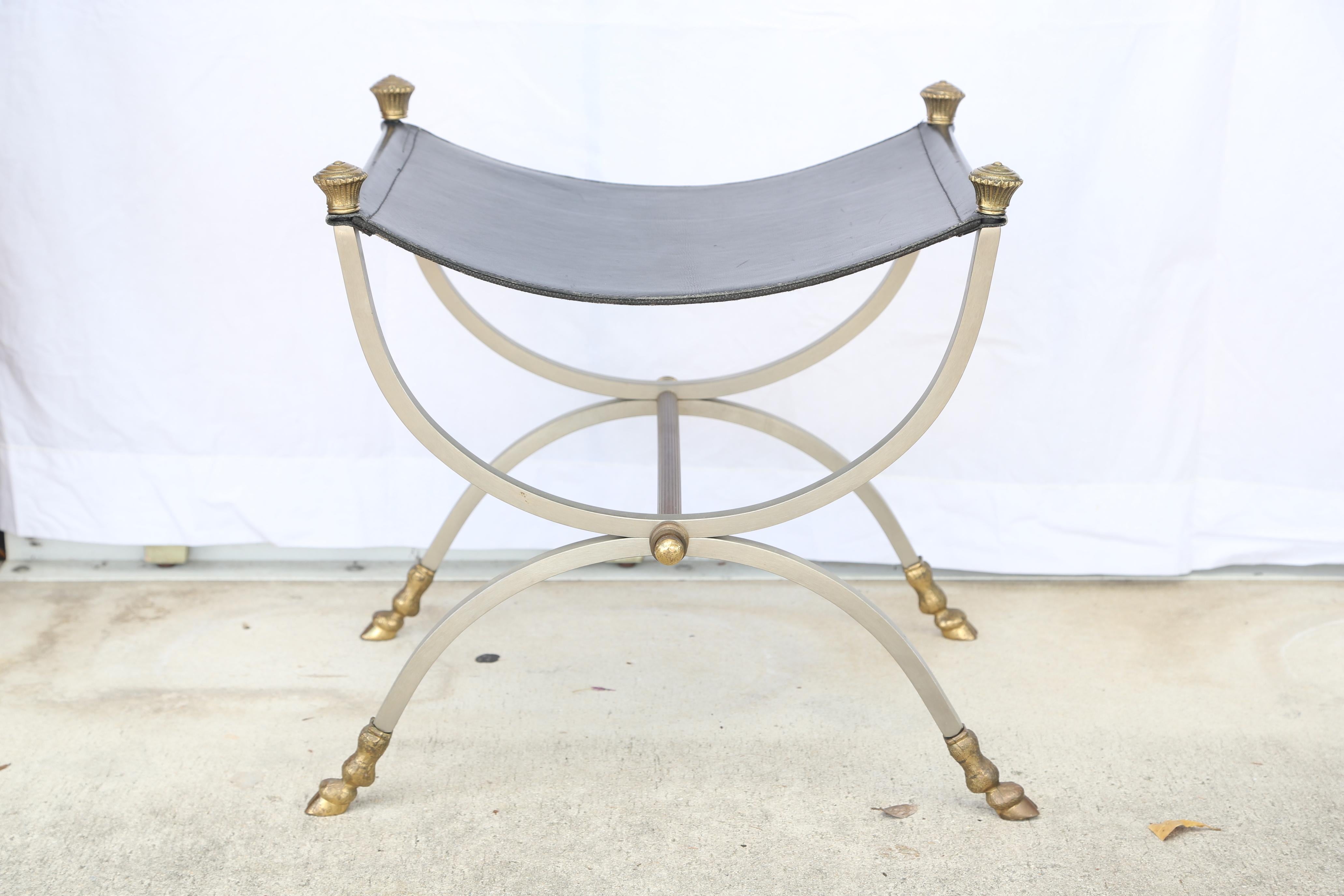Steel Pair of Curule Style Benches by Jansen