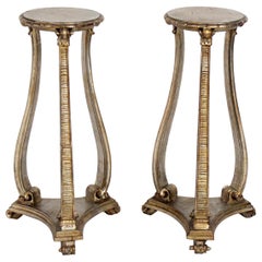 Pair of Curvaceous 19th Century Silver Leaf Pedestals