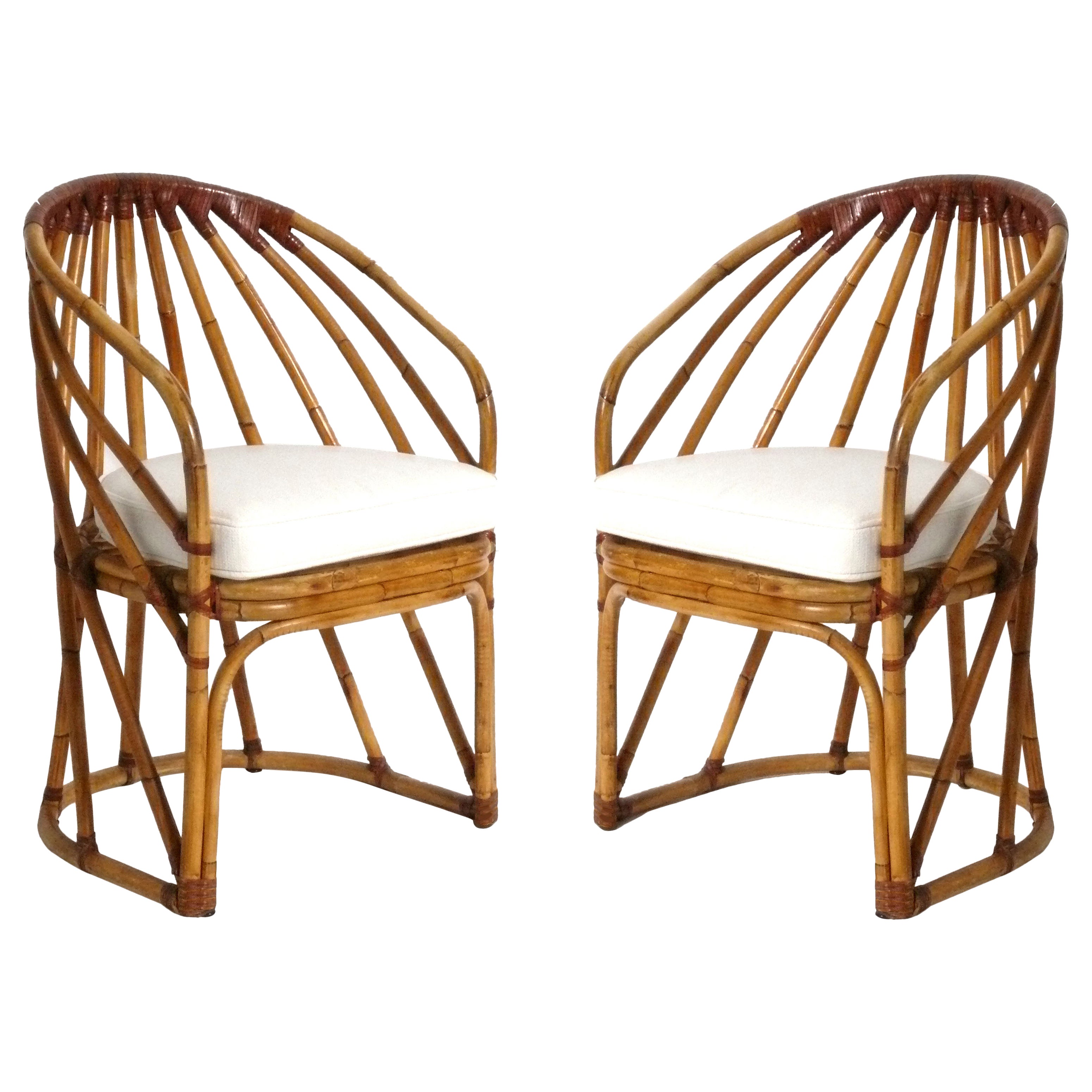 Pair of Curvaceous Bamboo Chairs attributed to McGuire For Sale