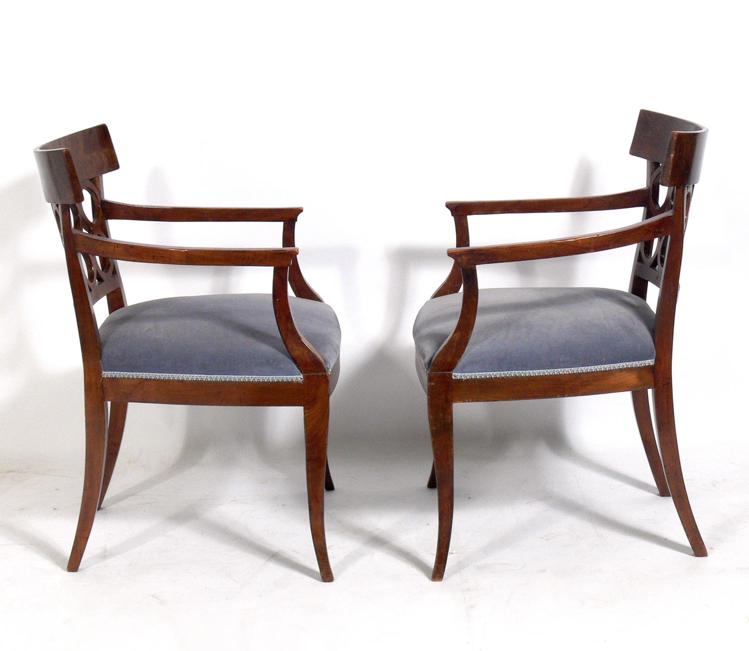 Hollywood Regency Pair of Curvaceous Italian Fret Back Chairs For Sale
