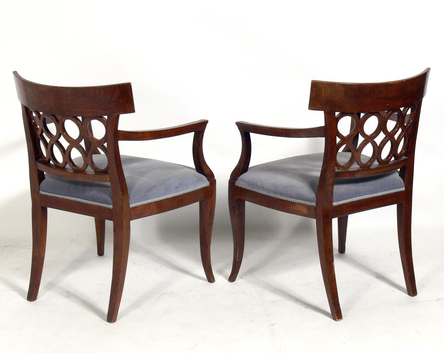 Pair of Curvaceous Italian Fret Back Chairs In Good Condition For Sale In Atlanta, GA