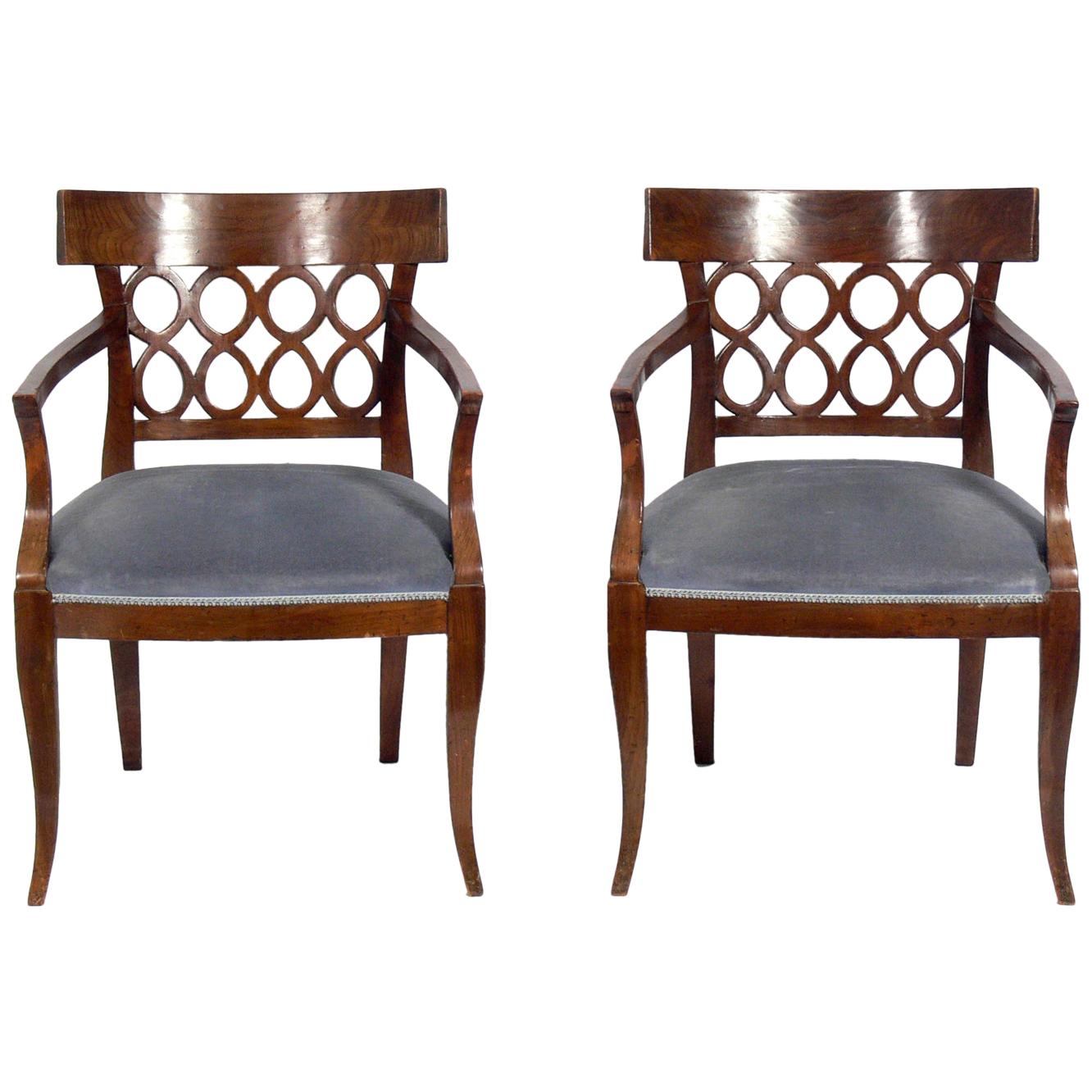 Pair of Curvaceous Italian Fret Back Chairs For Sale