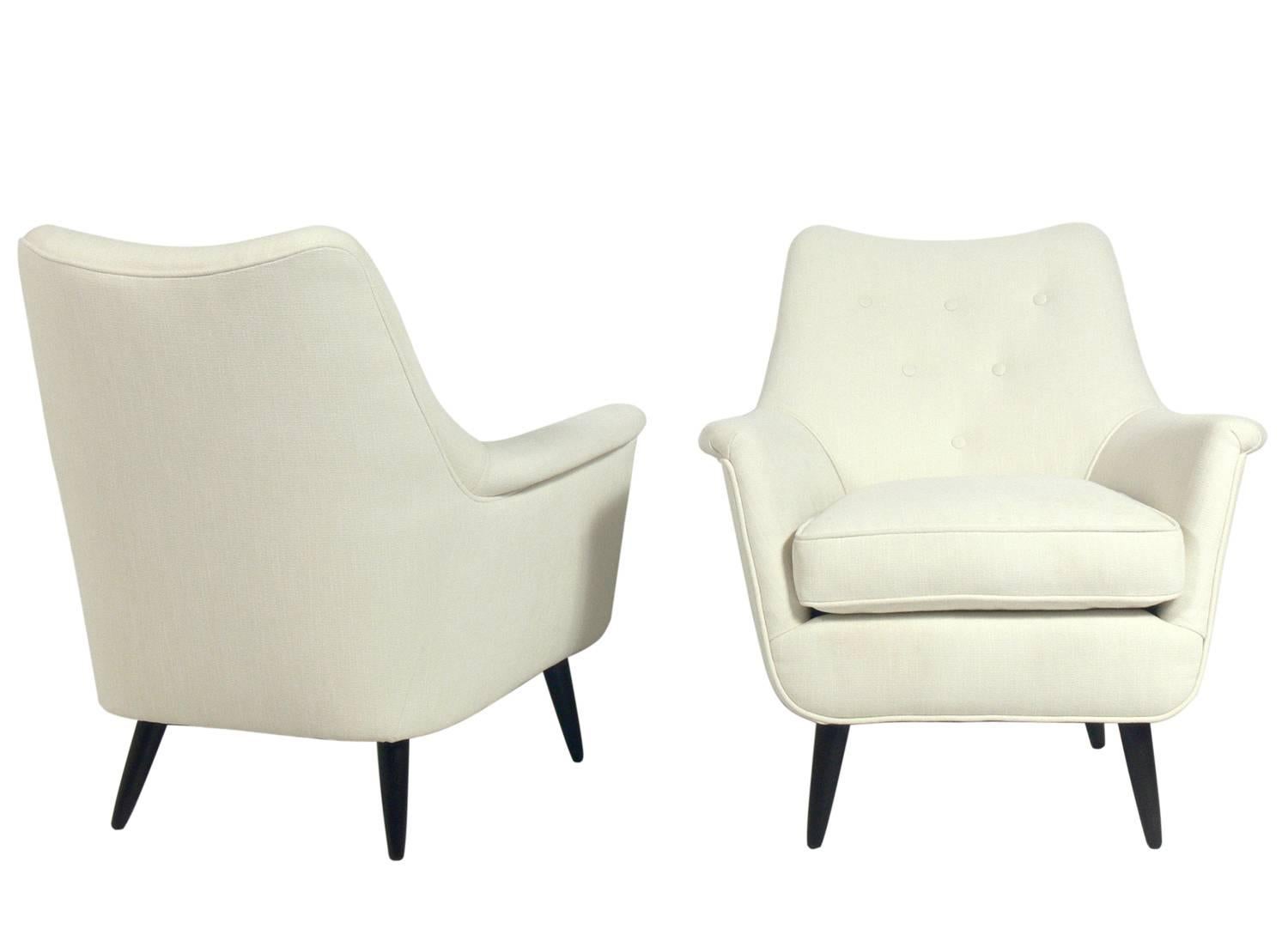 Mid-Century Modern Pair of Curvaceous Italian Lounge Chairs