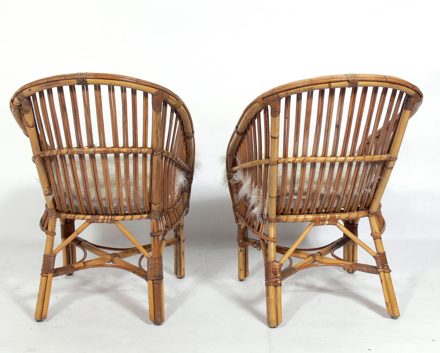 pair rattan chairs