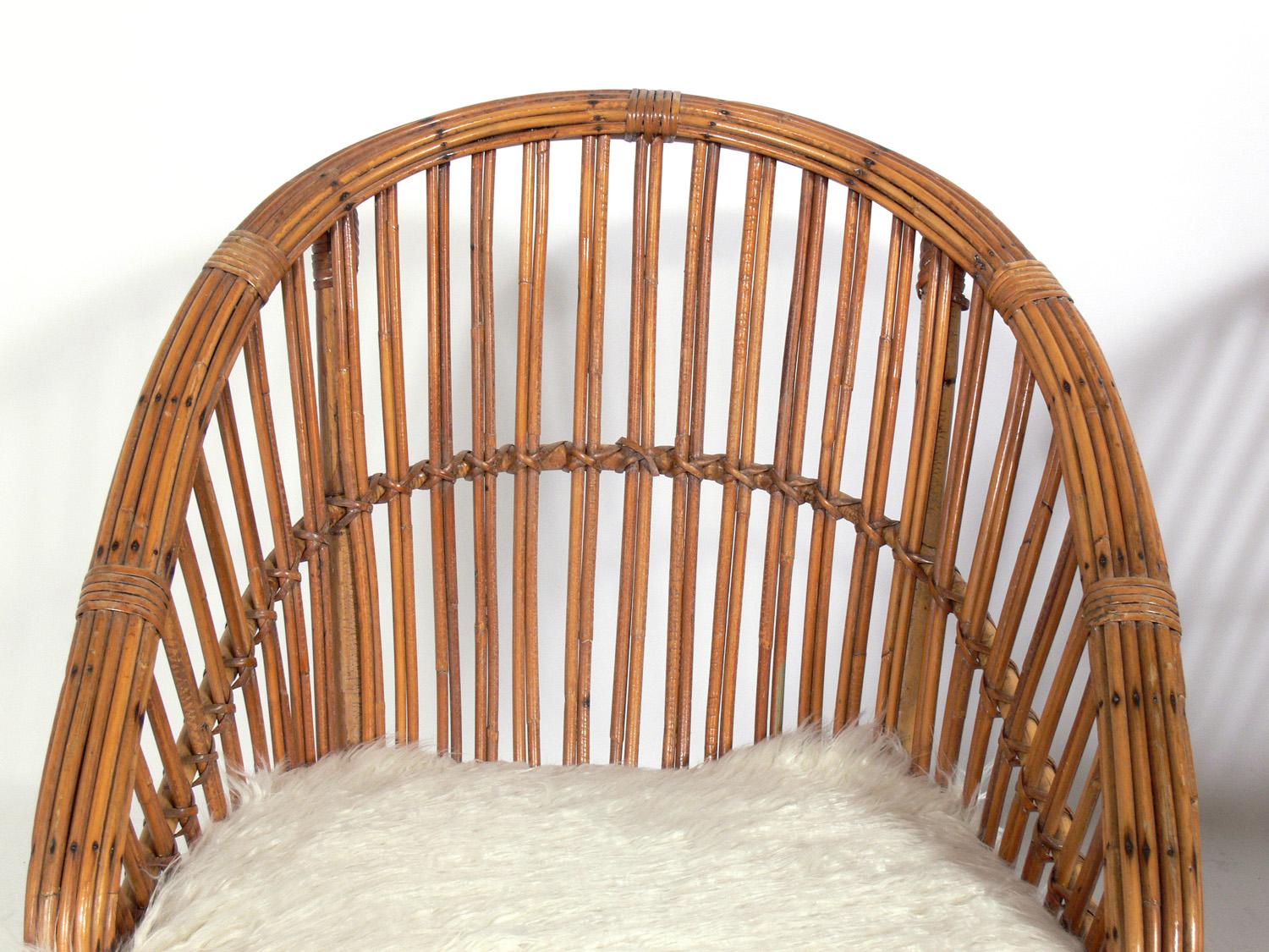 Mid-Century Modern Pair of Curvaceous Rattan Chairs