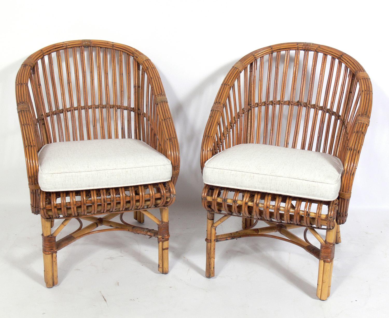 Italian Pair of Curvaceous Rattan Chairs
