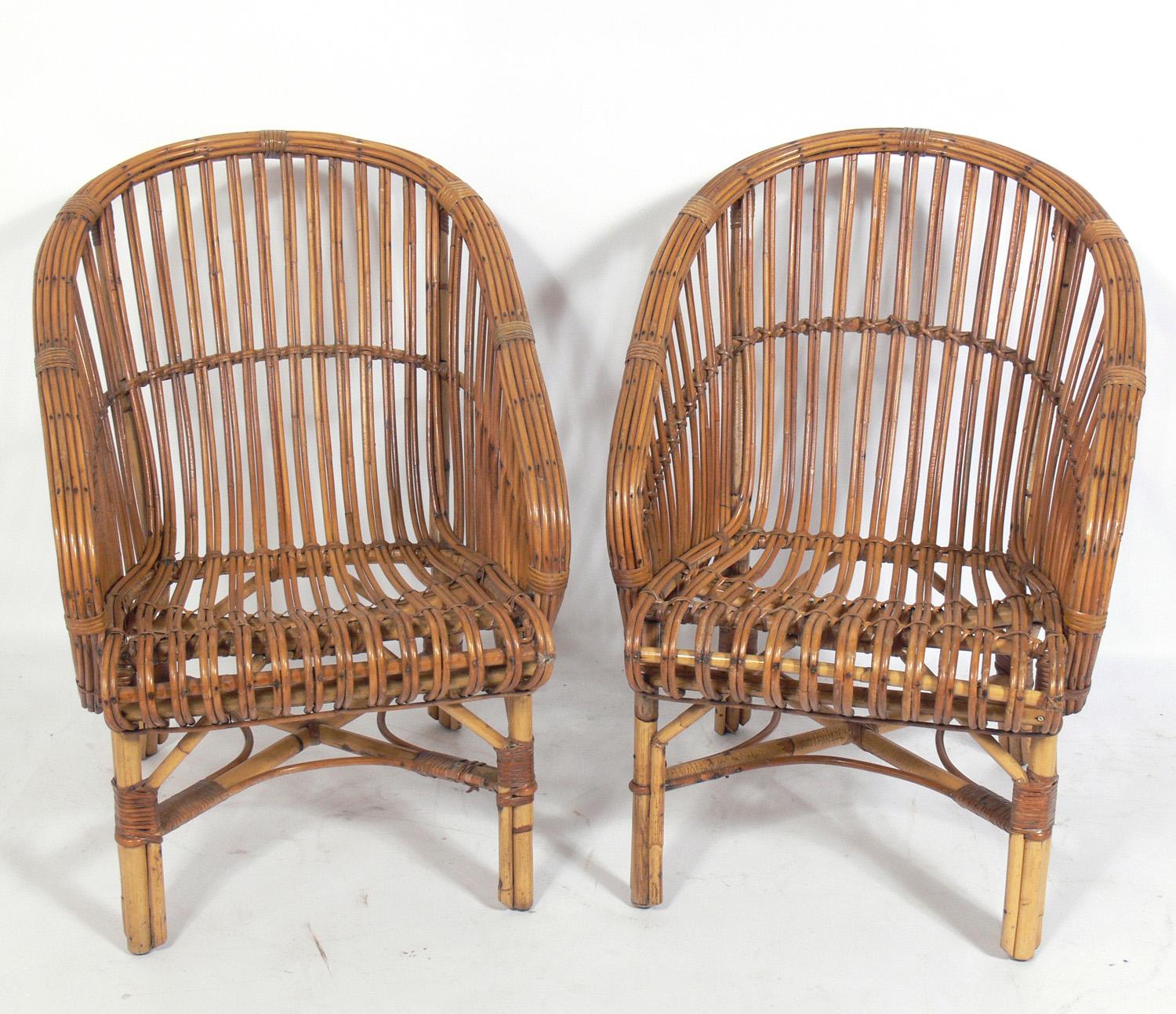 Mid-20th Century Pair of Curvaceous Rattan Chairs