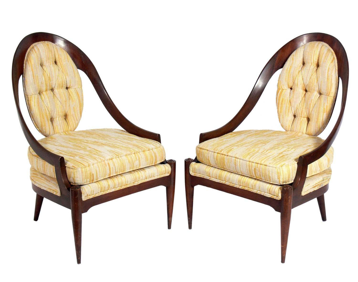 Pair of Curvaceous Spoonback Lounge Chairs For Sale