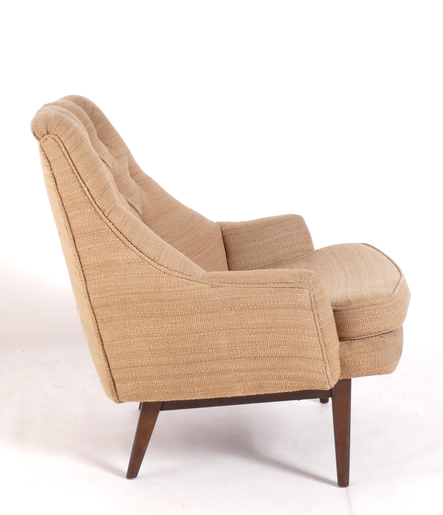Mid-Century Modern Pair of Curvaceous Tufted Lounge Chairs attributed to Dunbar  For Sale