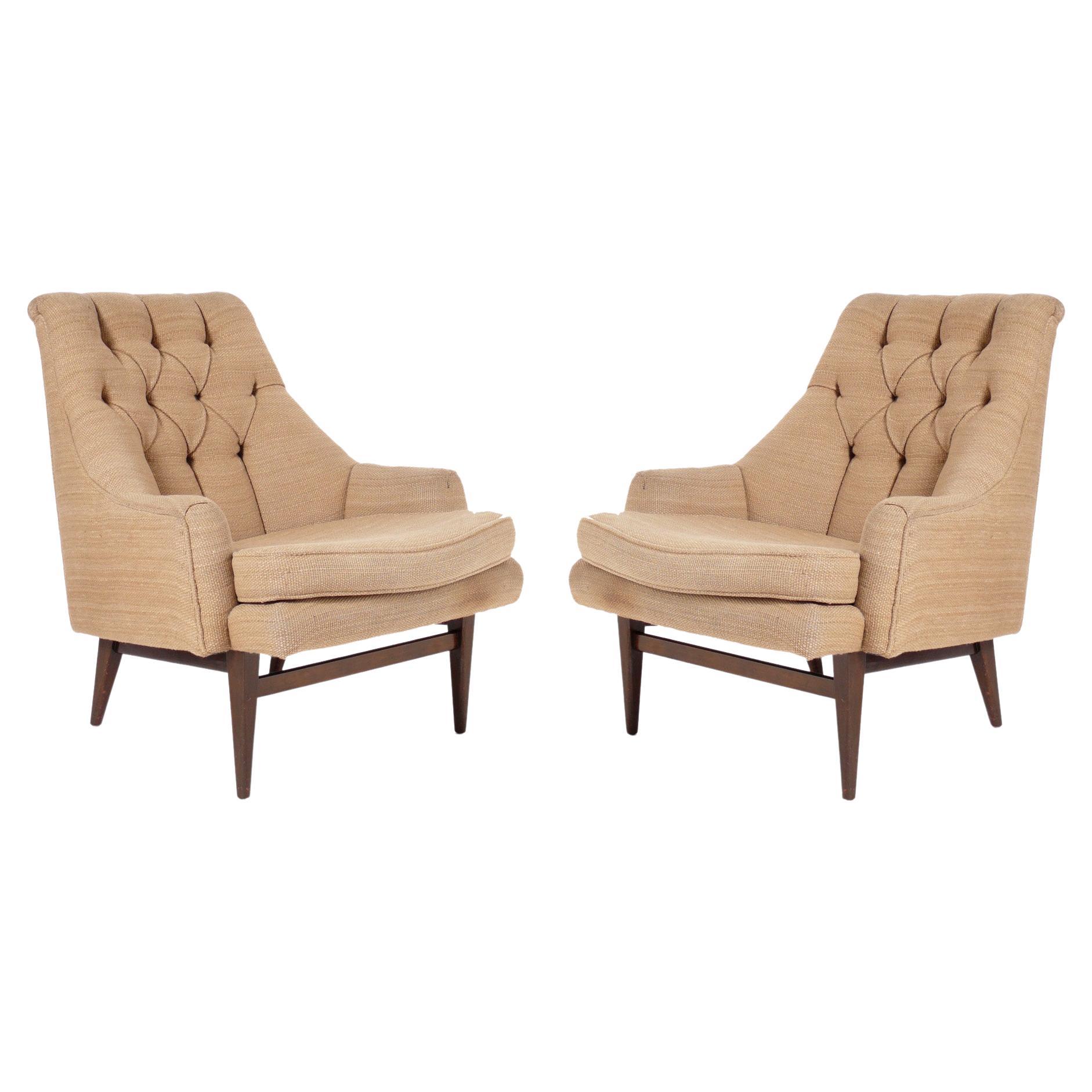 Pair of Curvaceous Tufted Lounge Chairs attributed to Dunbar  For Sale