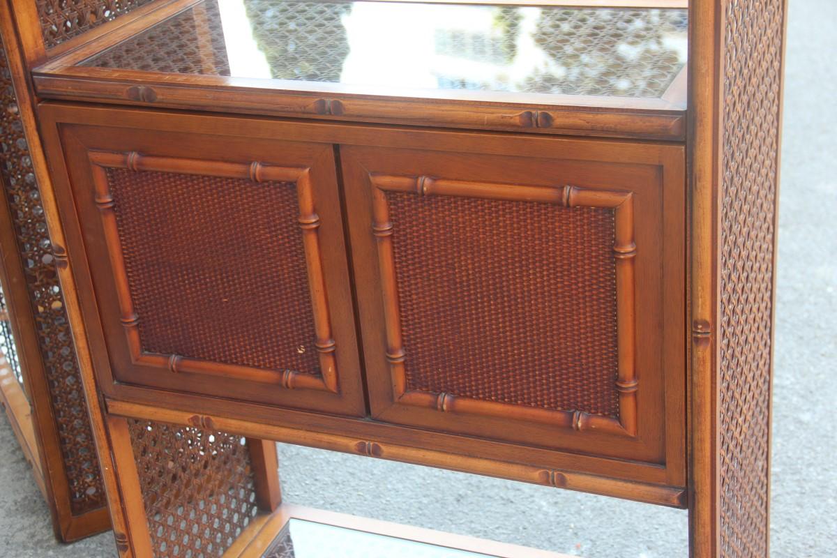 Pair of Curvate Bookcases Shelves in Brown Bamboo with Compartments 2