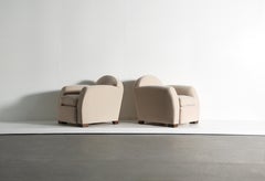 Pair of Curved Arm Club Chairs, Upholstered in Ivory Mohair