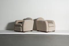 Pair of Curved Arm Salon Club Chairs, Upholstered in Pure Alpaca