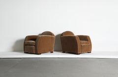 Pair of Curved Arm Club Chairs, Upholstered in Pure Mohair