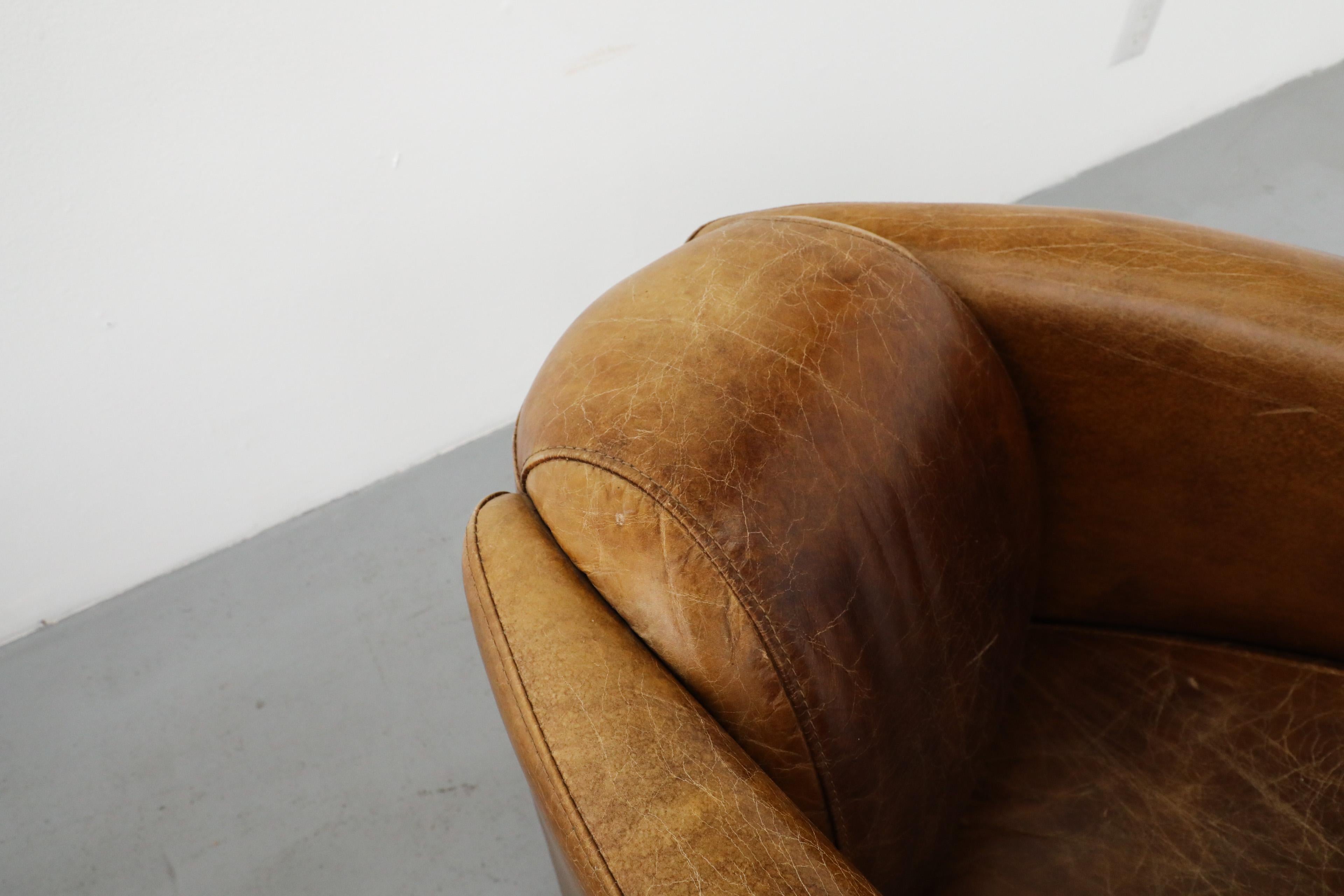 Pair of Curved Aviator Model Brown Leather Lounge Chairs 7