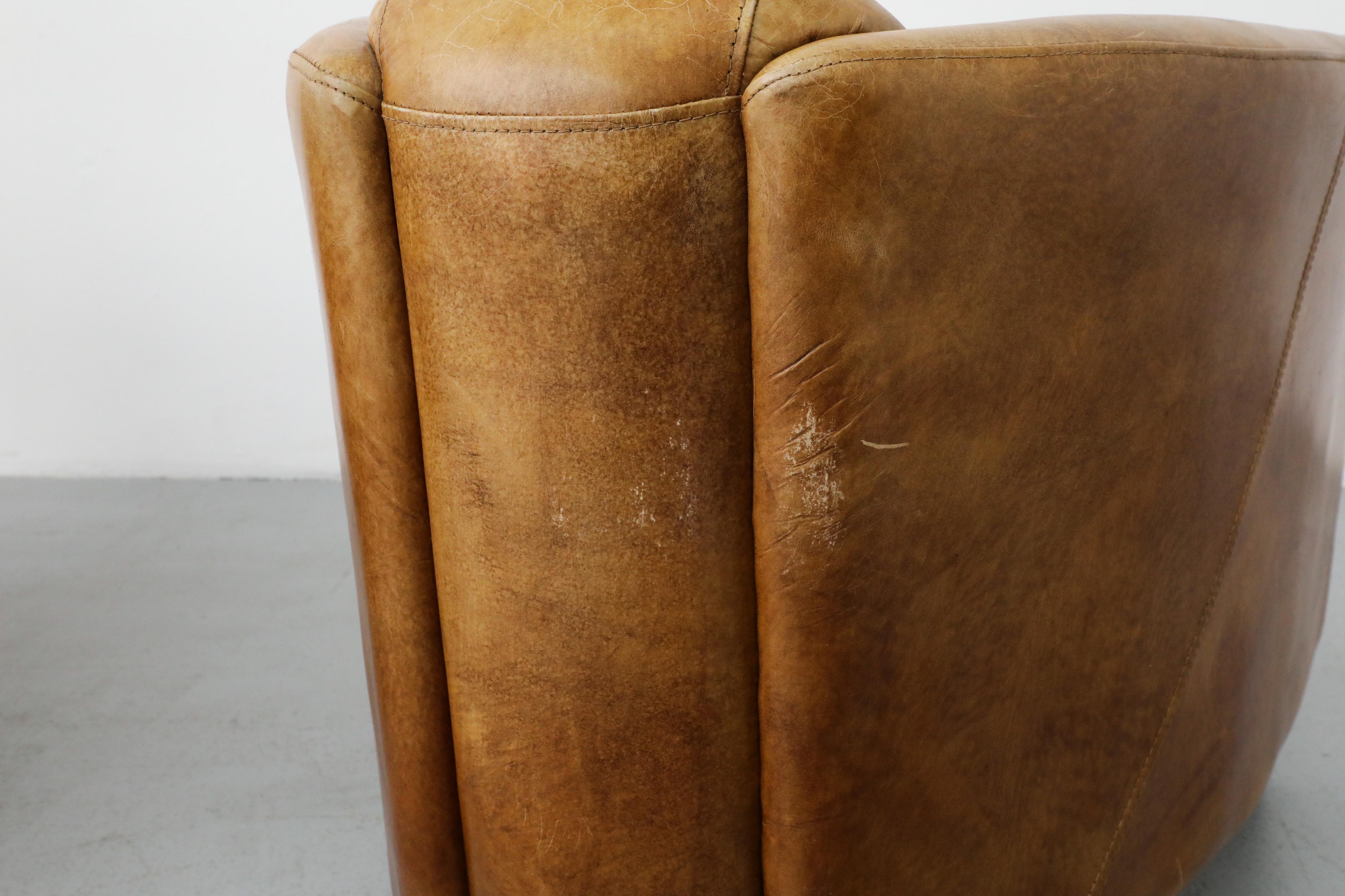 Pair of Curved Aviator Model Brown Leather Lounge Chairs 10