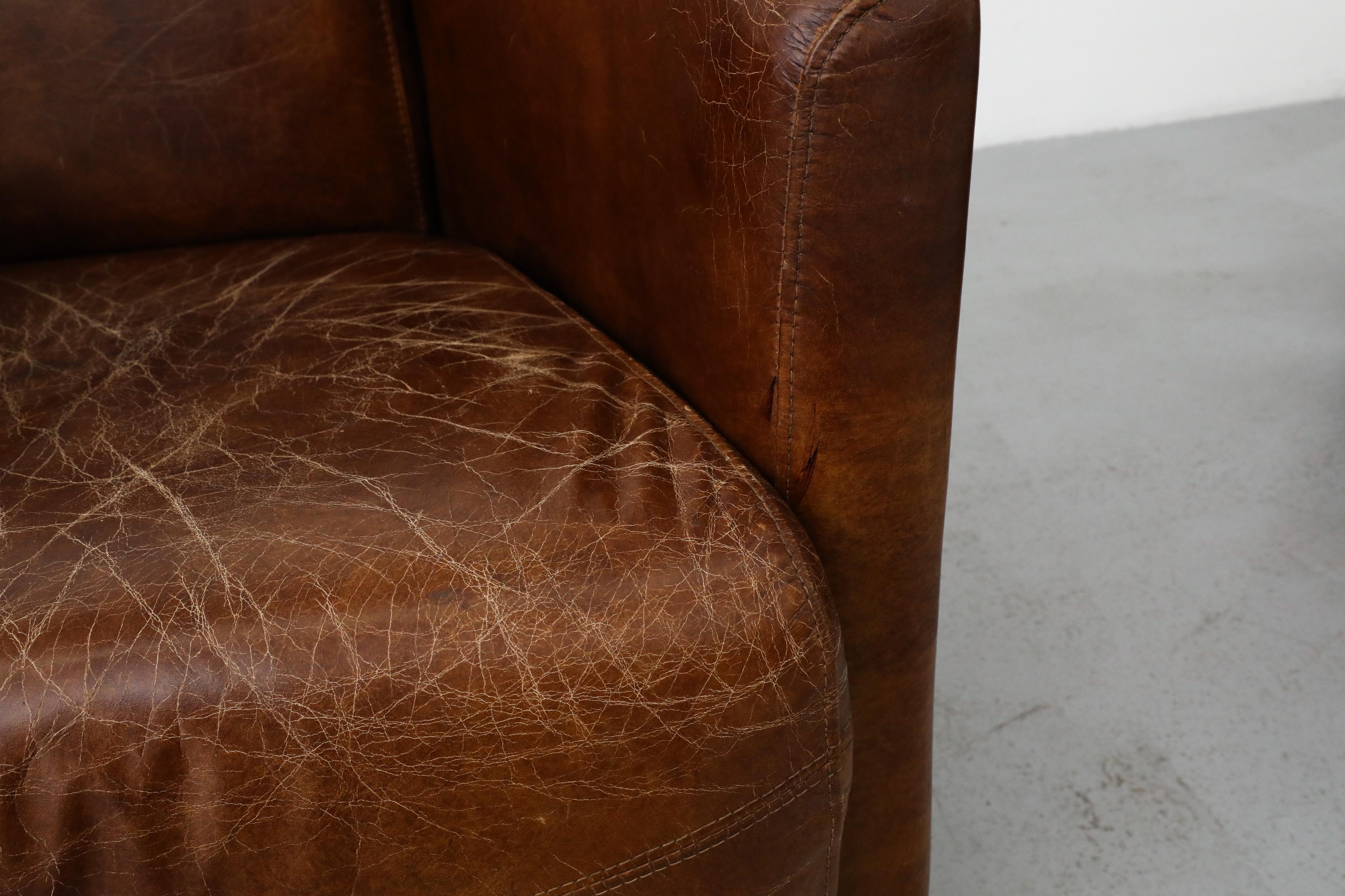 Pair of Curved Aviator Model Brown Leather Lounge Chairs 13