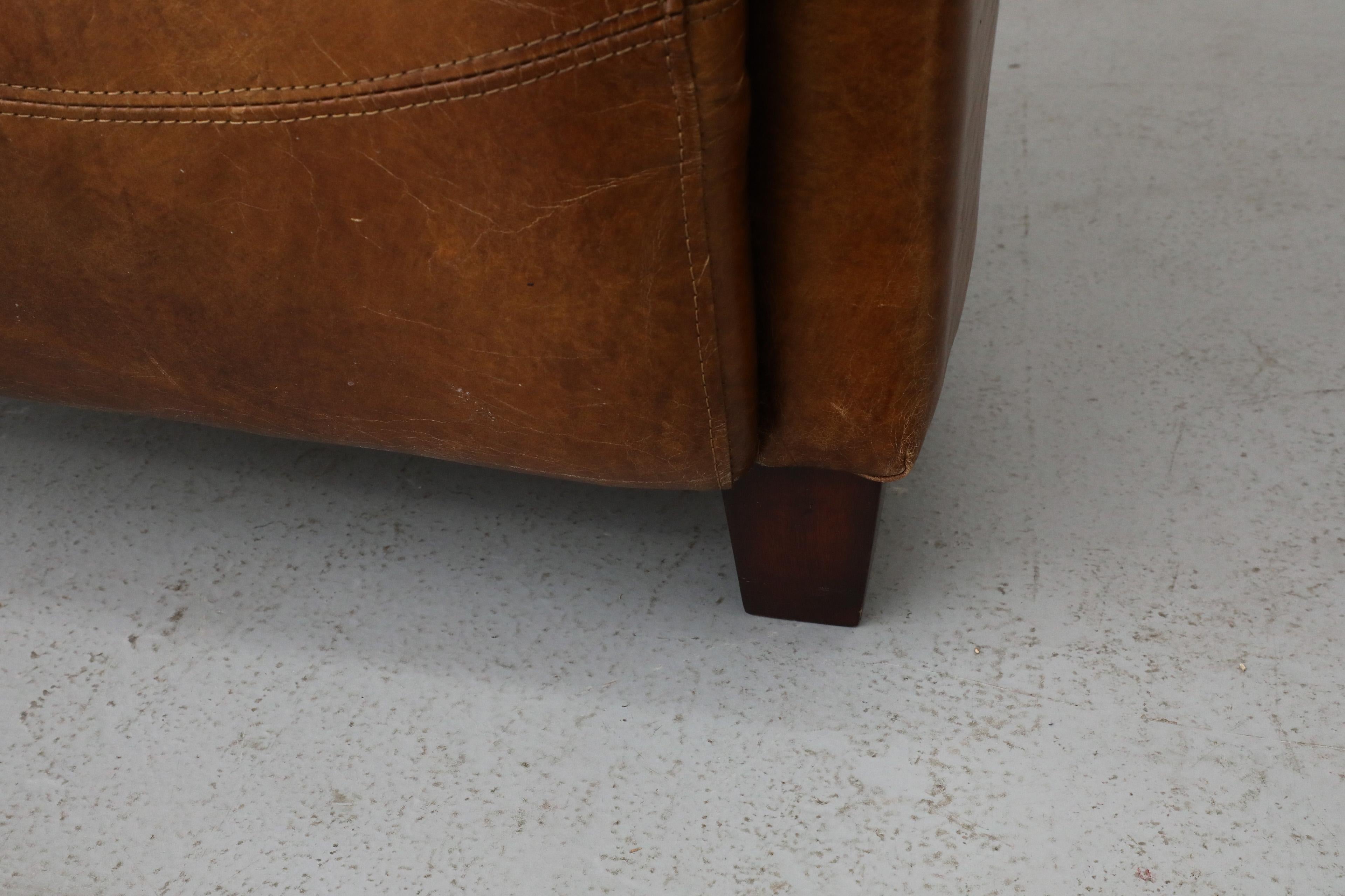 Pair of Curved Aviator Model Brown Leather Lounge Chairs 14