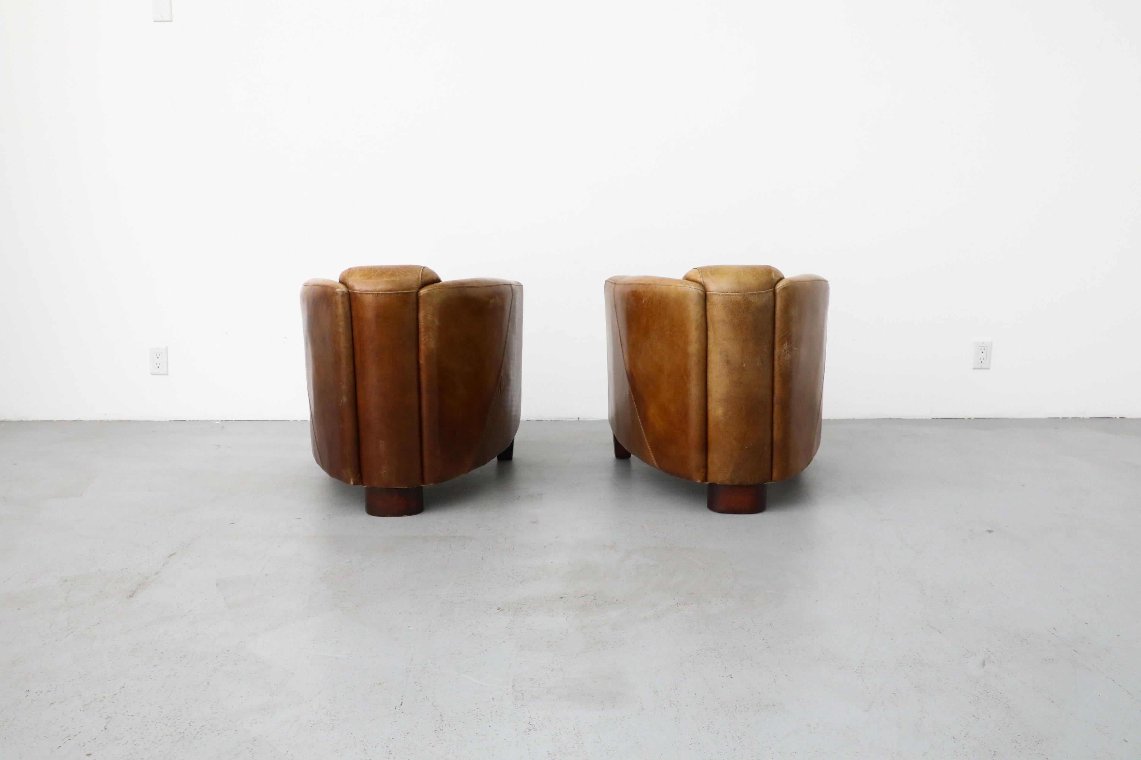 Pair of Curved Aviator Model Brown Leather Lounge Chairs 1