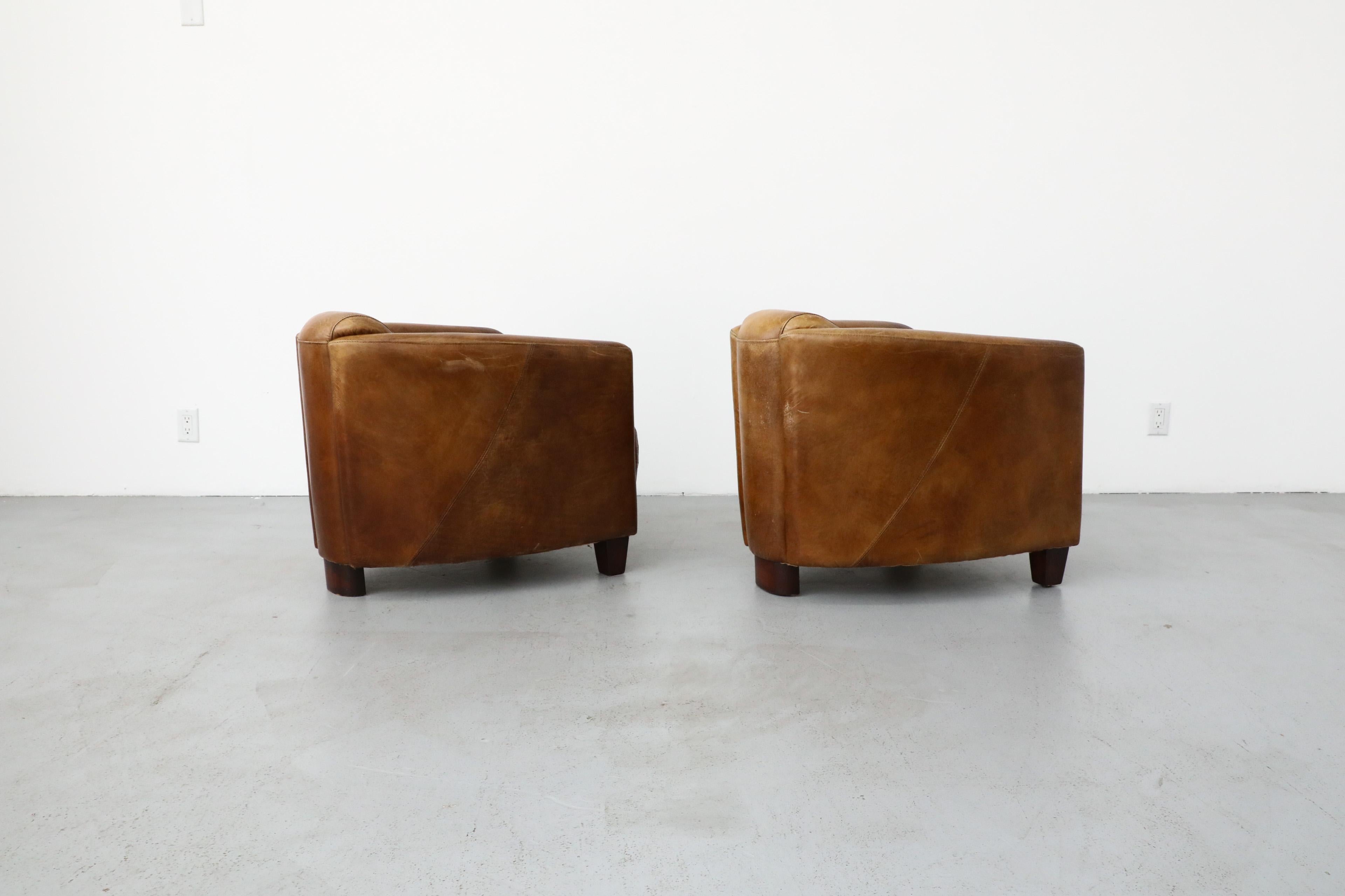 Pair of Curved Aviator Model Brown Leather Lounge Chairs 2