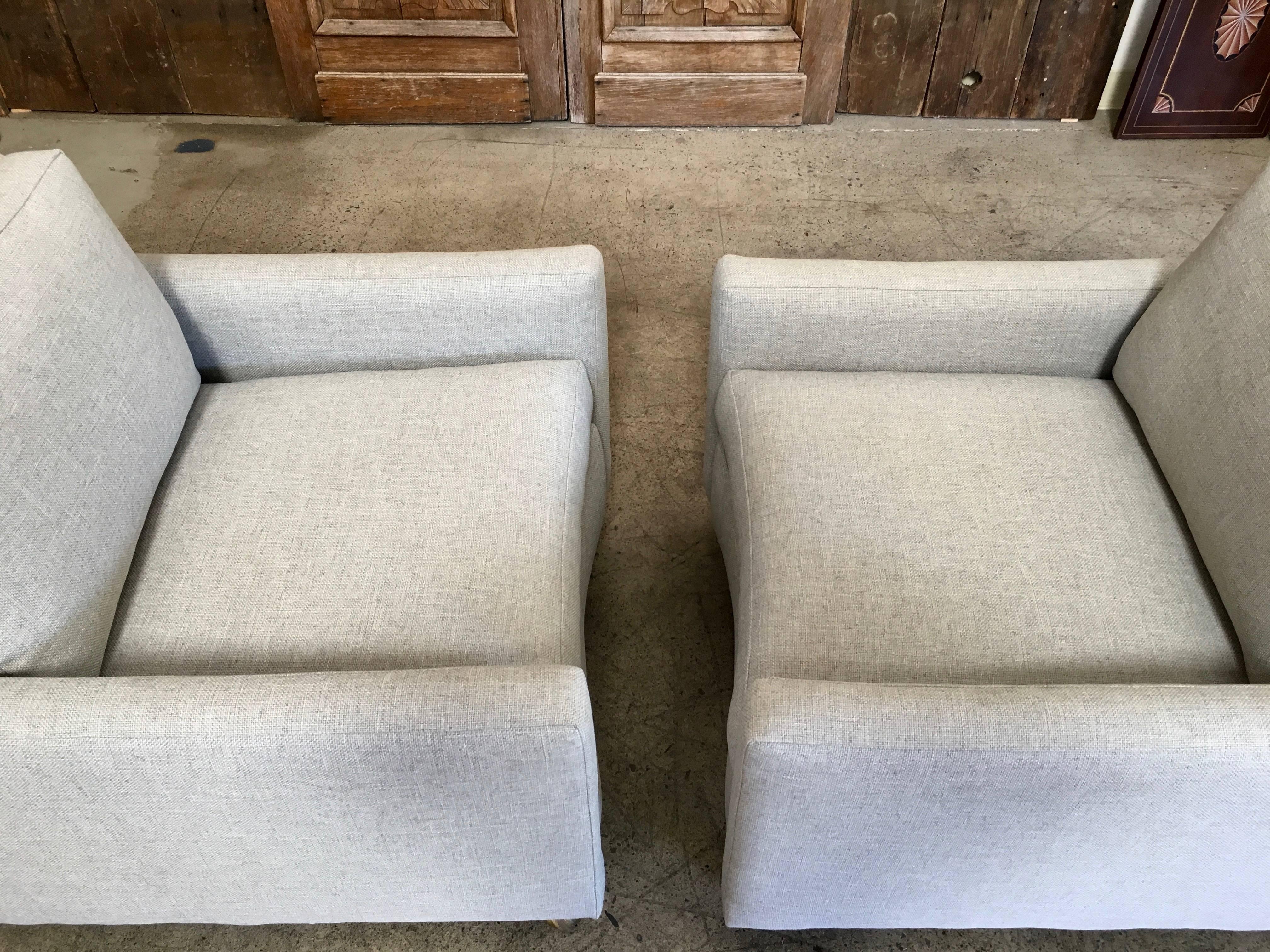 Pair of Curved Back 1950s Lounge Chairs on Casters 3