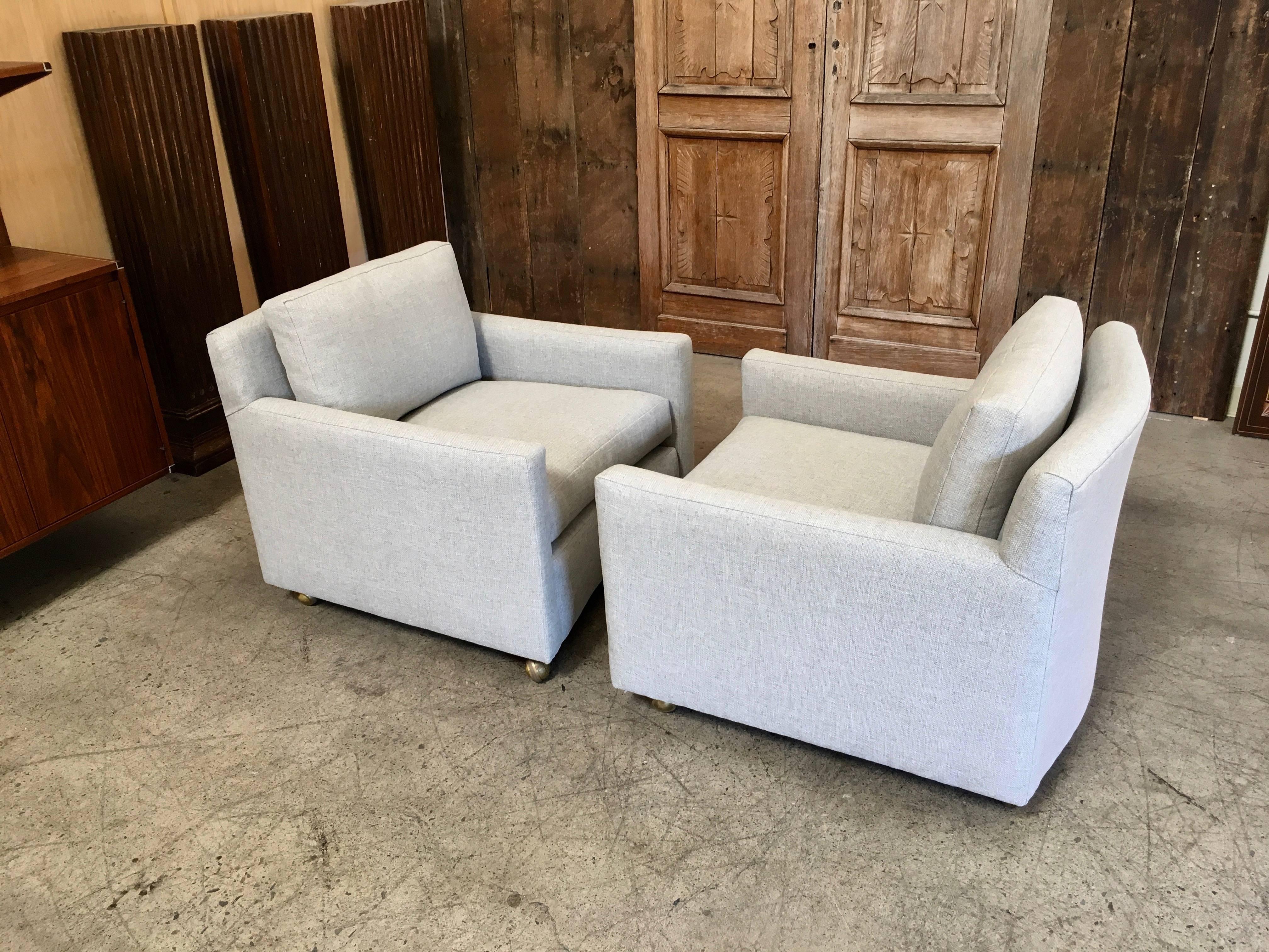 Pair of Curved Back 1950s Lounge Chairs on Casters 4