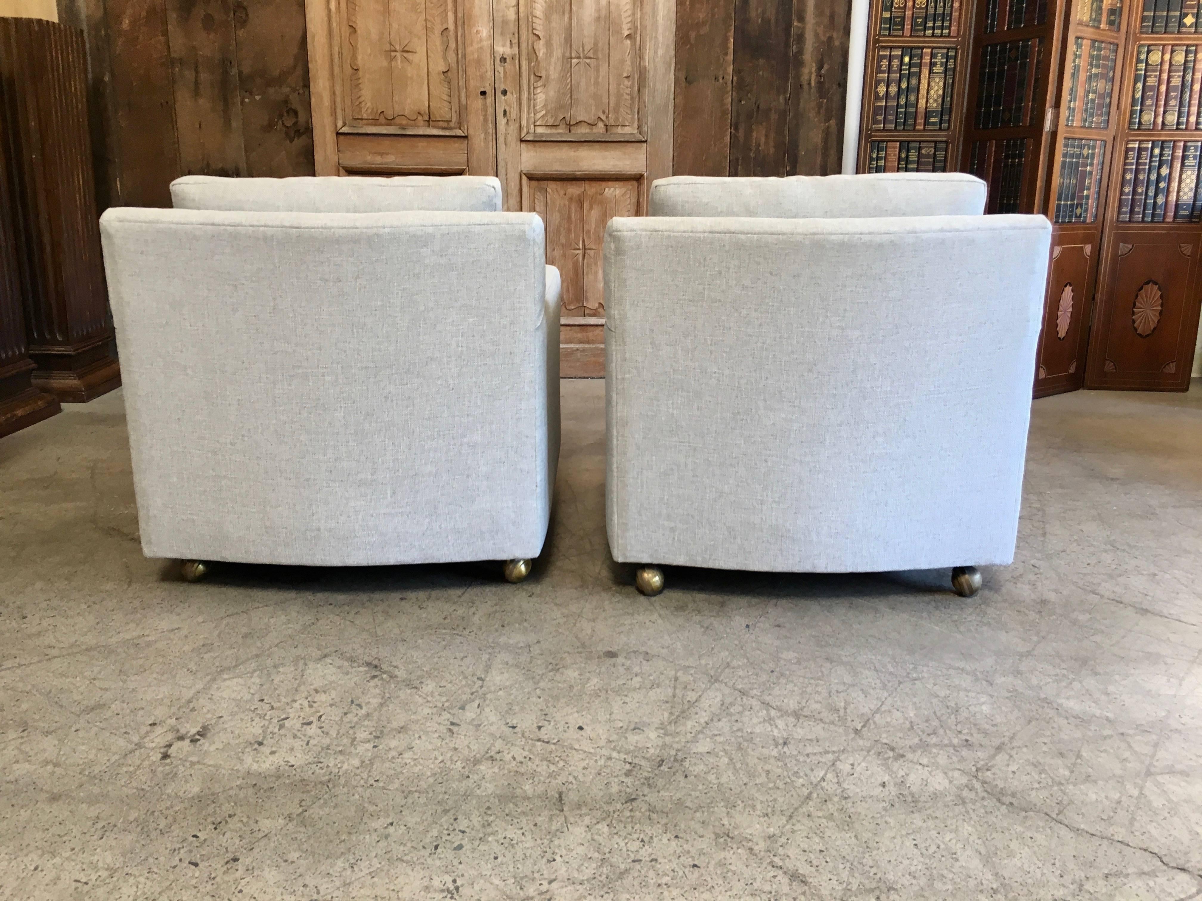 Pair of Curved Back 1950s Lounge Chairs on Casters 10