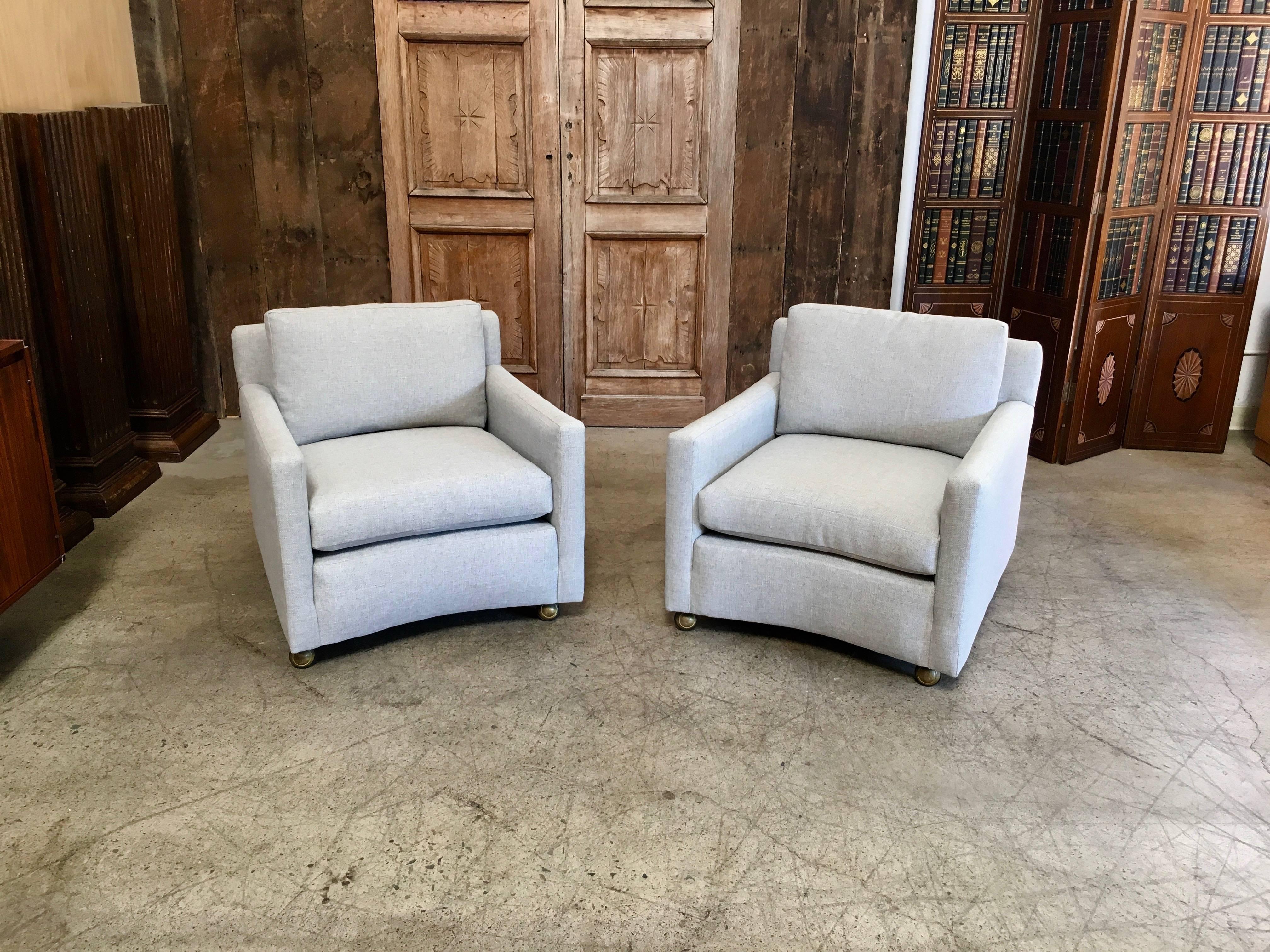 Pair of Curved Back 1950s Lounge Chairs on Casters 12