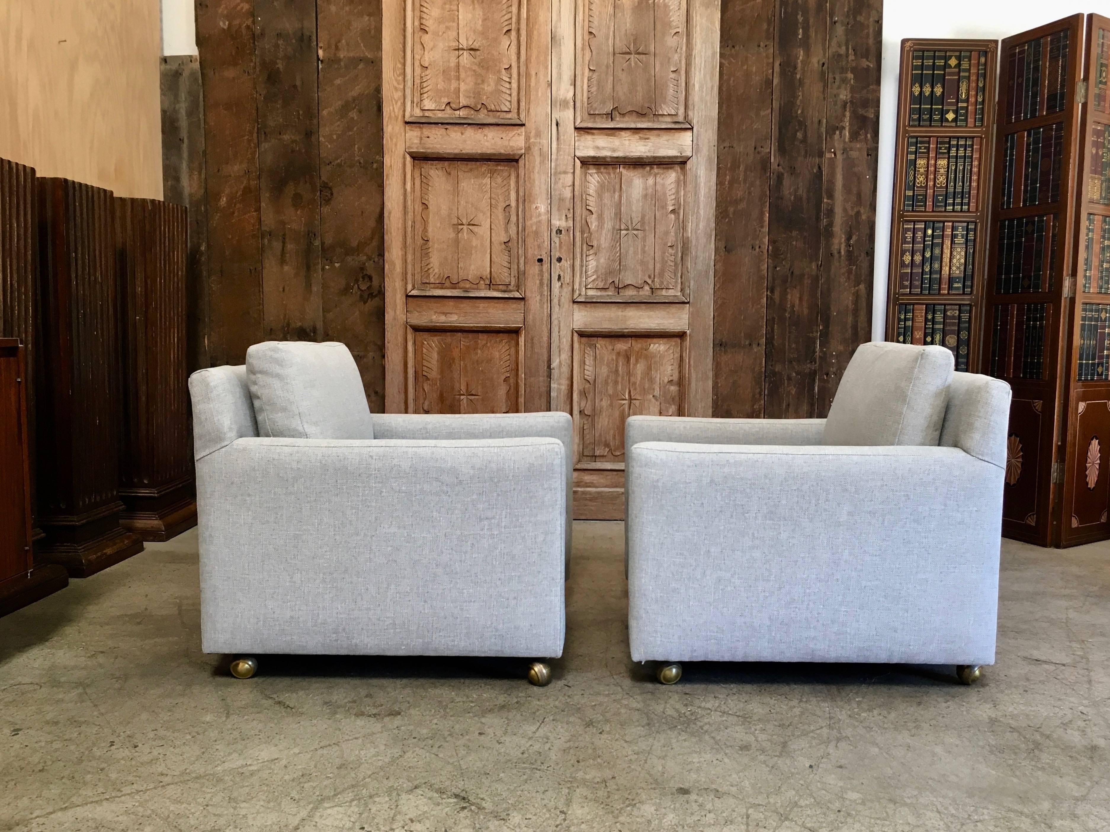 Mid-Century Modern Pair of Curved Back 1950s Lounge Chairs on Casters