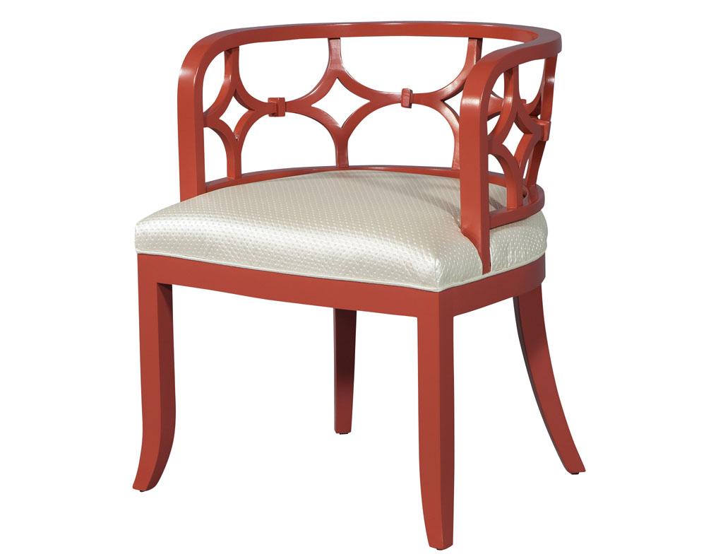 Modern Pair of Curved Back Accent Lounge Chairs in Pale Red Lacquer