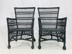 Pair of Curved Back Wicker Patio Chairs