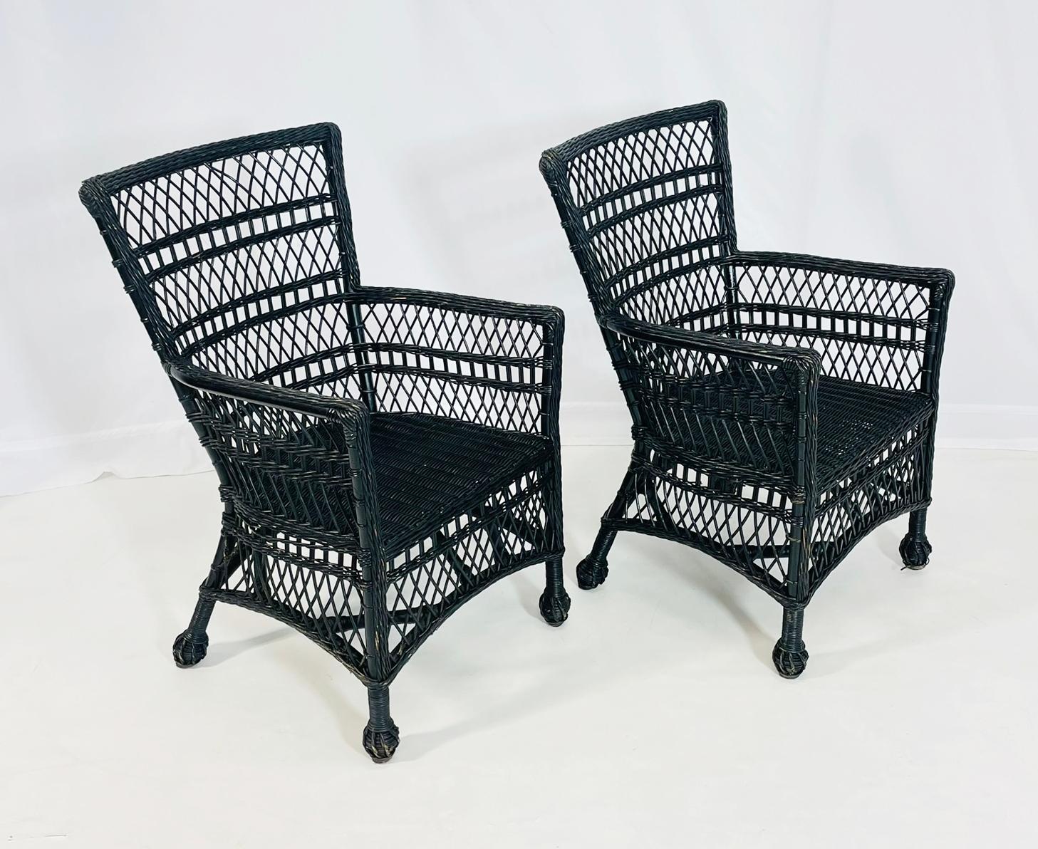 Pareja de Sillas de Mimbre para Patio con Respaldo Curvo Hecho a mano en venta