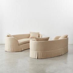 Pair of Curved Banana Skirted Sofas, USA, 1970s