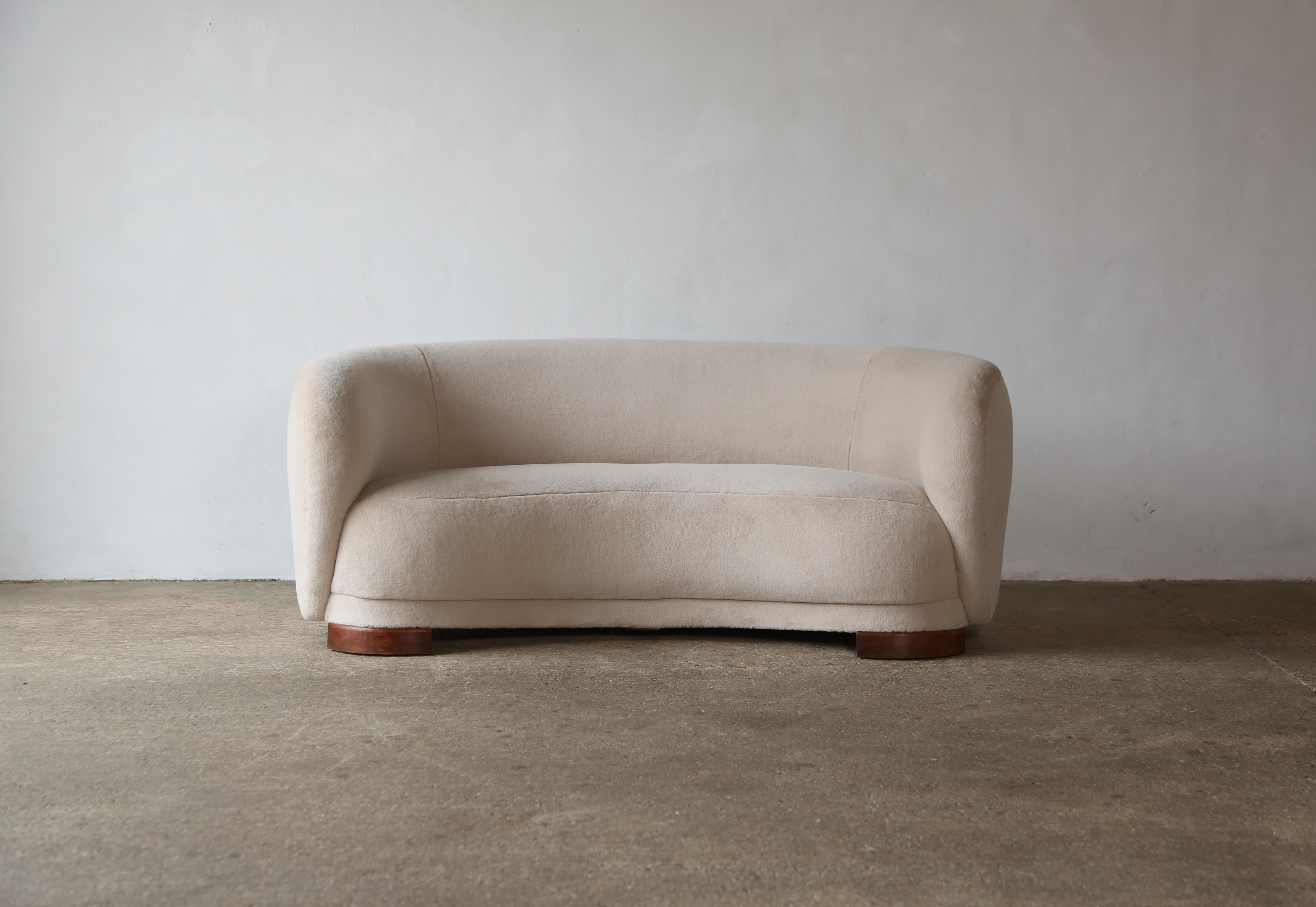 Pair of Curved Banana Sofas, 1940s, Denmark, Newly Upholstered in Alpaca 2