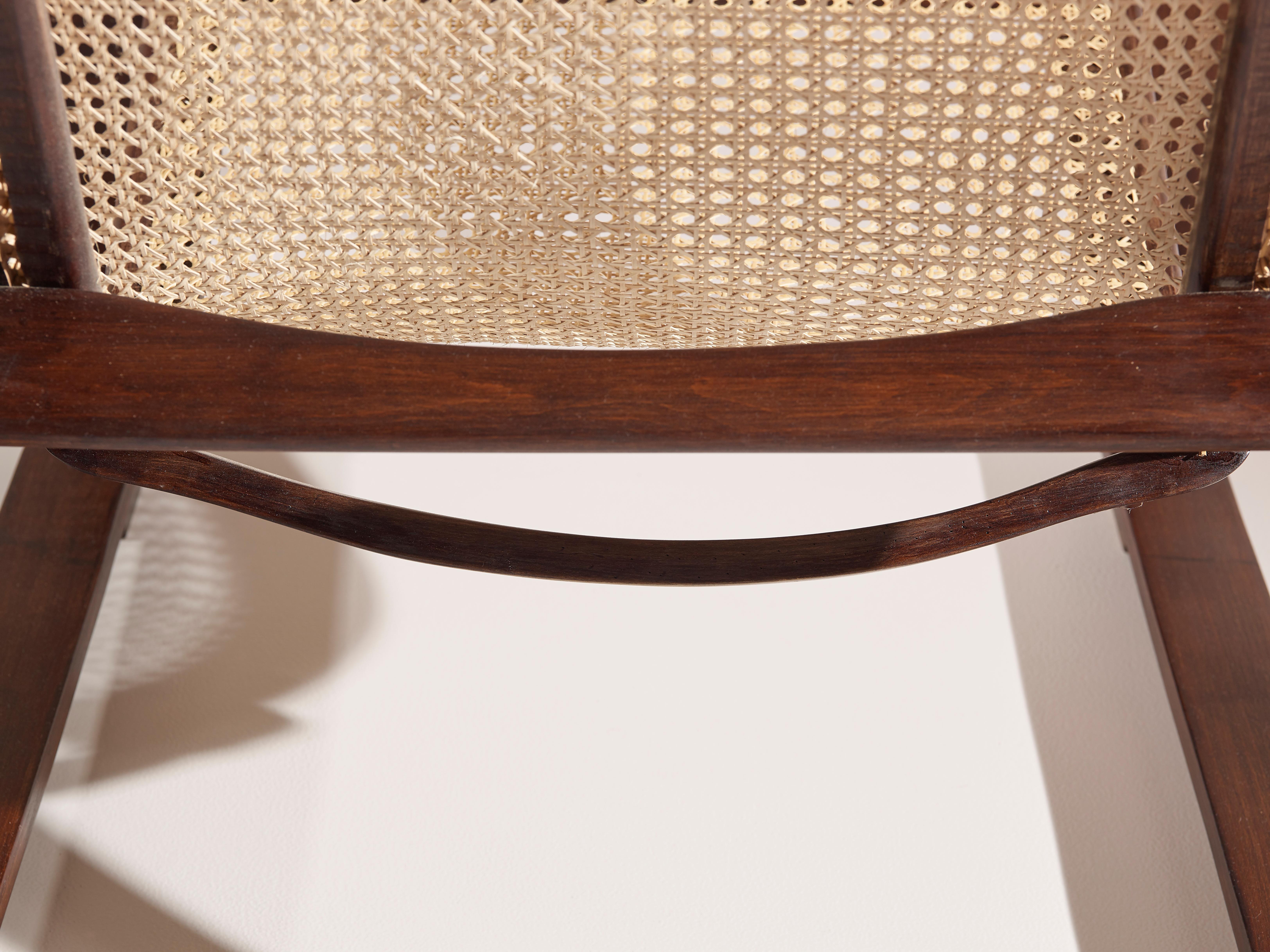 Mid-20th Century Porino, Pair of Curved Beechwood and Cane Armchairs, Italy, 1930s
