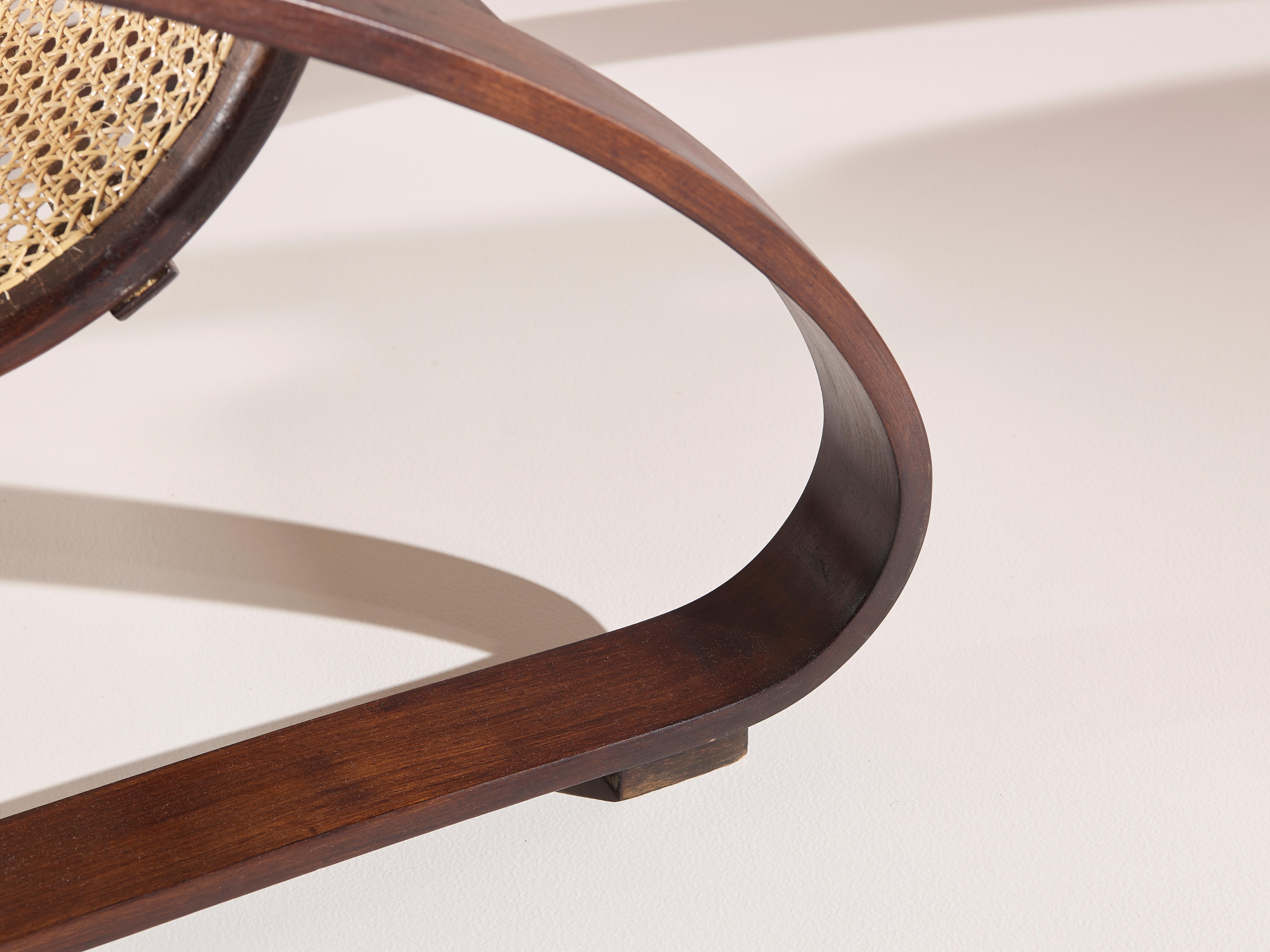 Porino, Pair of Curved Beechwood and Cane Armchairs, Italy, 1930s 4