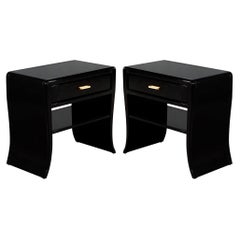 Pair of Curved Black Modern Night Stands End Tables