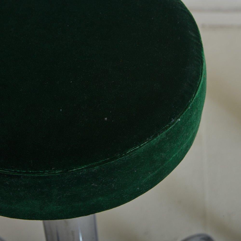 Pair of Curved Chrome Base Stools in Green Velvet, Italy 1970s For Sale 1