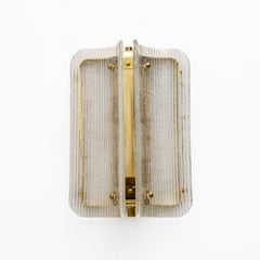 Pair of Curved, Clear, Ribbed Murano Glass and Brass Wall Sconces