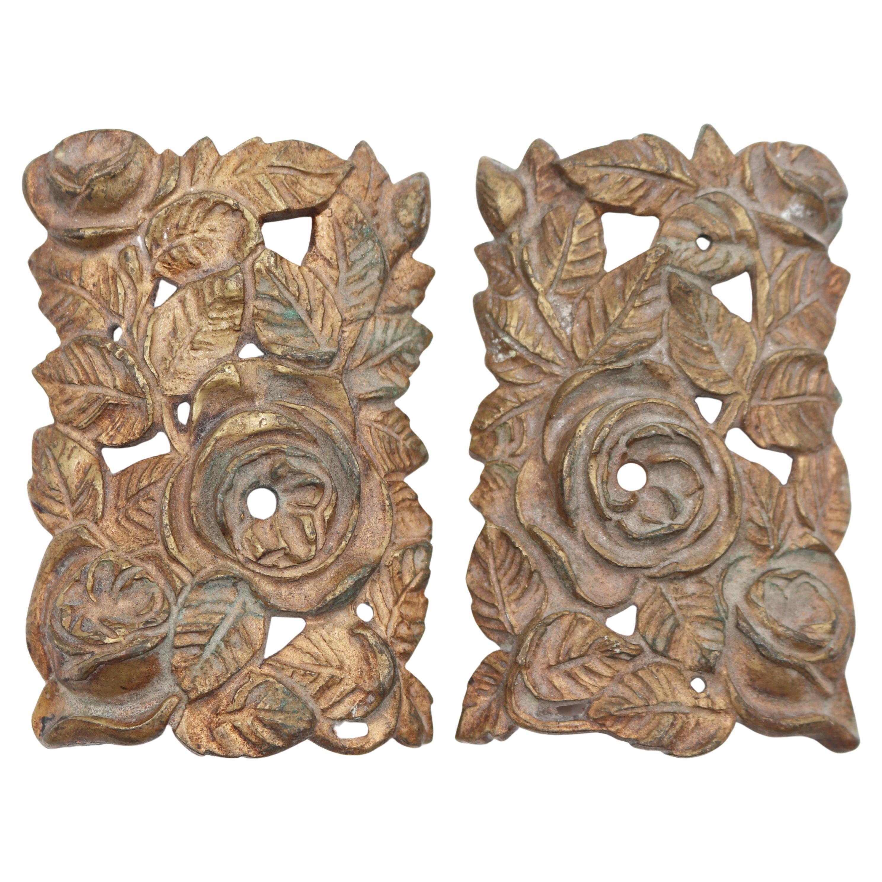 Pair of Curved Floral Bronze Appliques For Sale