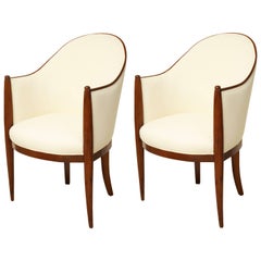 Pair of Curved French Art Deco Upholstered Chairs