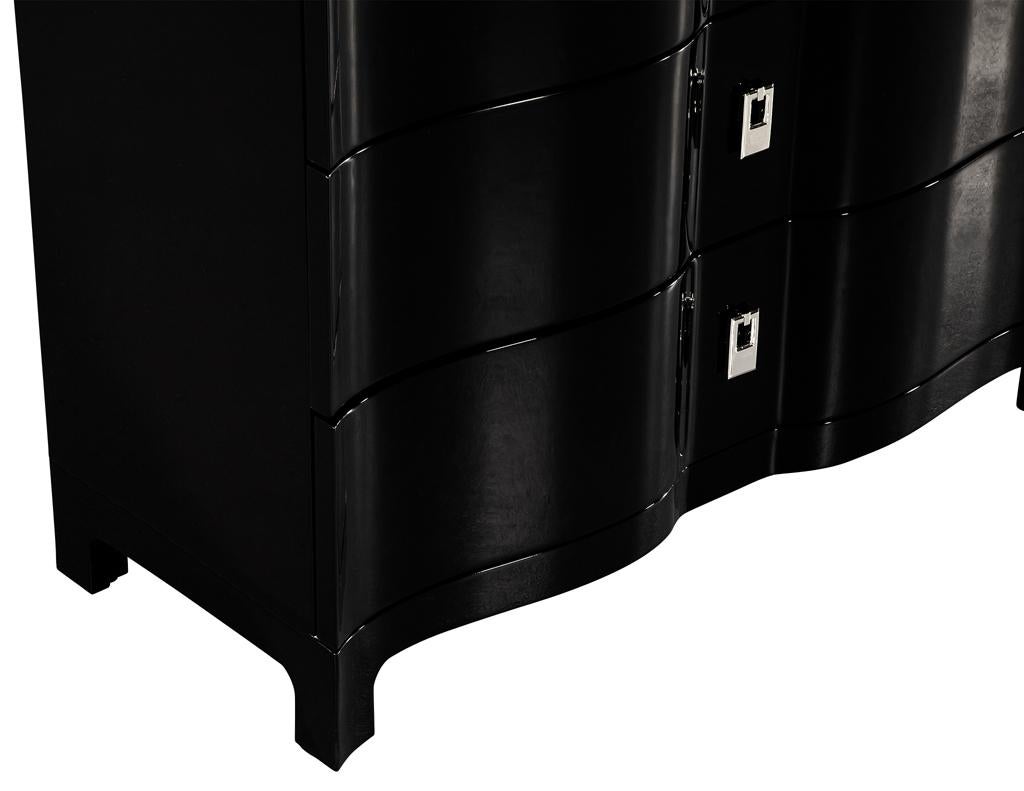 Pair of Curved Front Black Lacquered Chests For Sale 3