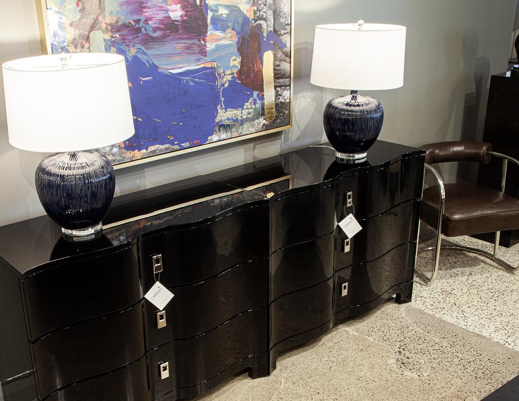 Pair of Curved Front Black Lacquered Chests For Sale 7
